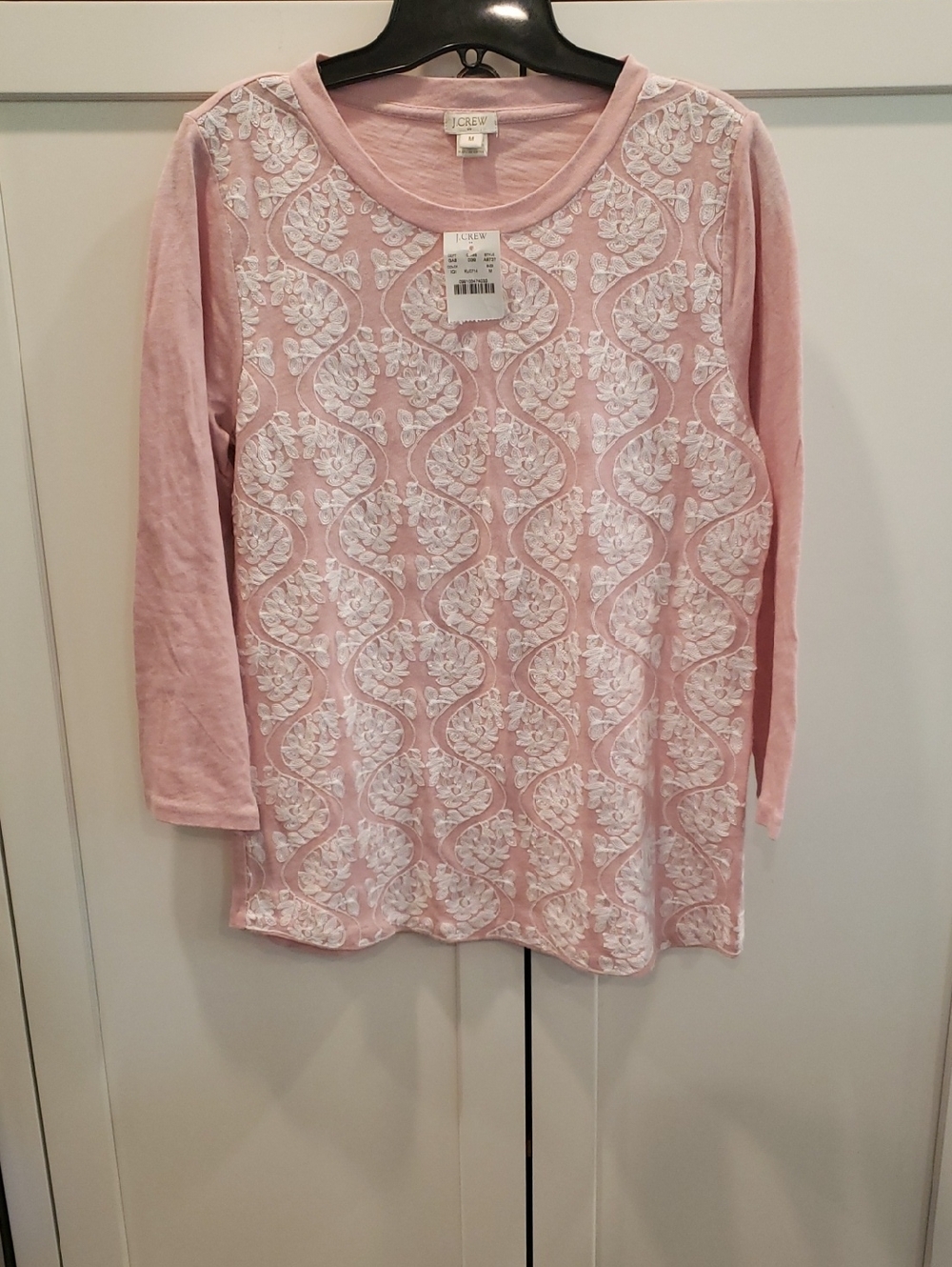J. Crew Pink Top with White Lace Front